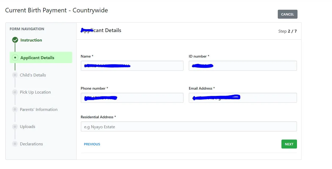 enter applicant details