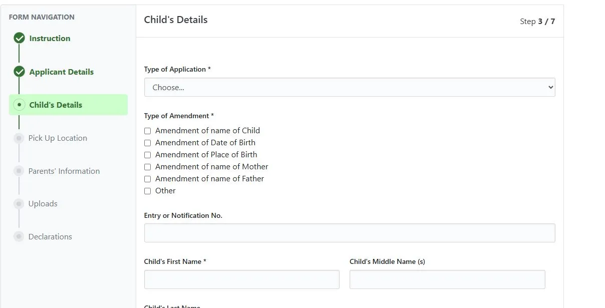 enter your child details