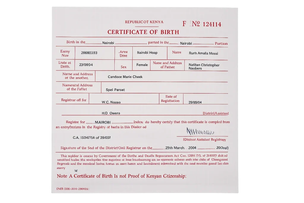 Kenyan Birth Certificate Sample