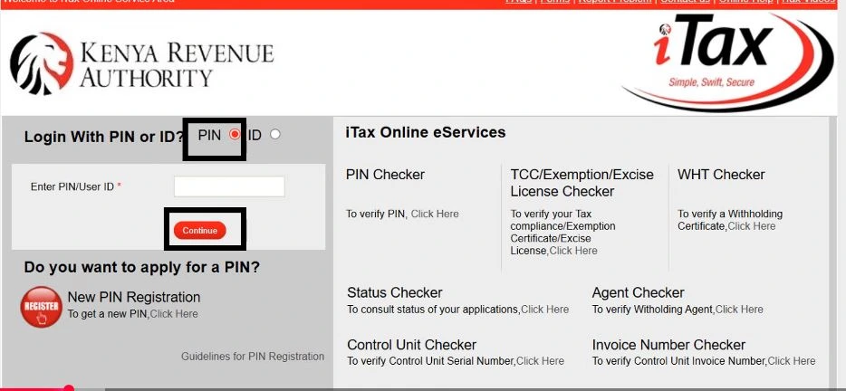 Log In Using Your KRA PIN