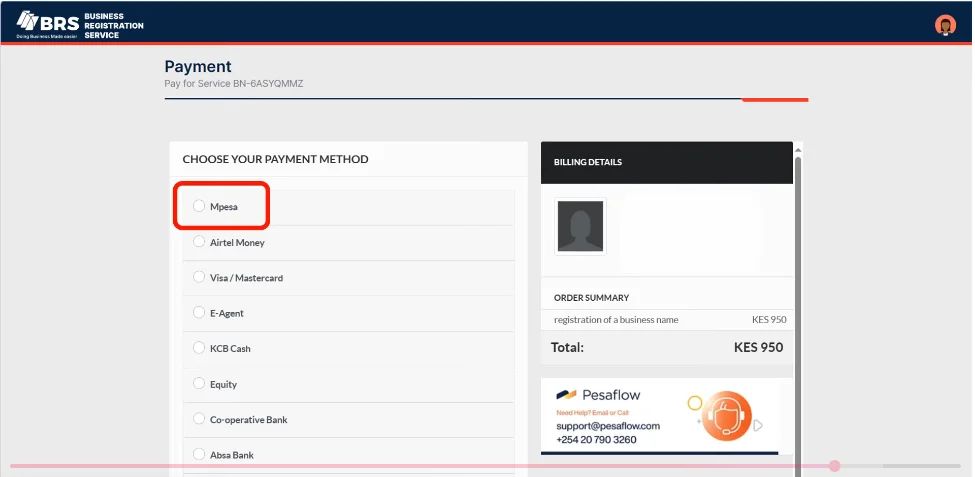 eCitizen Payment Prompt example