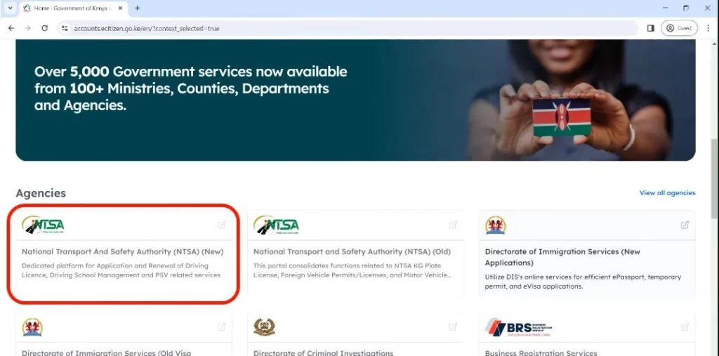 Open the New NTSA portal.
